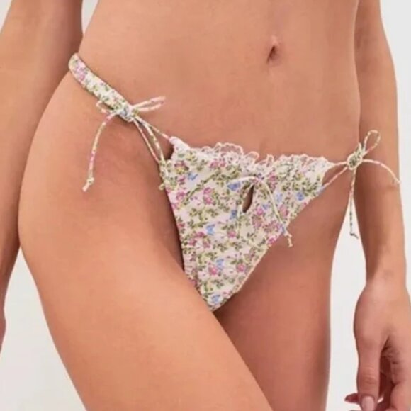 NEW For Love & Lemons Ruffled Romantic Side Tie Key Hole Thong Panty 1415 - Picture 2 of 9
